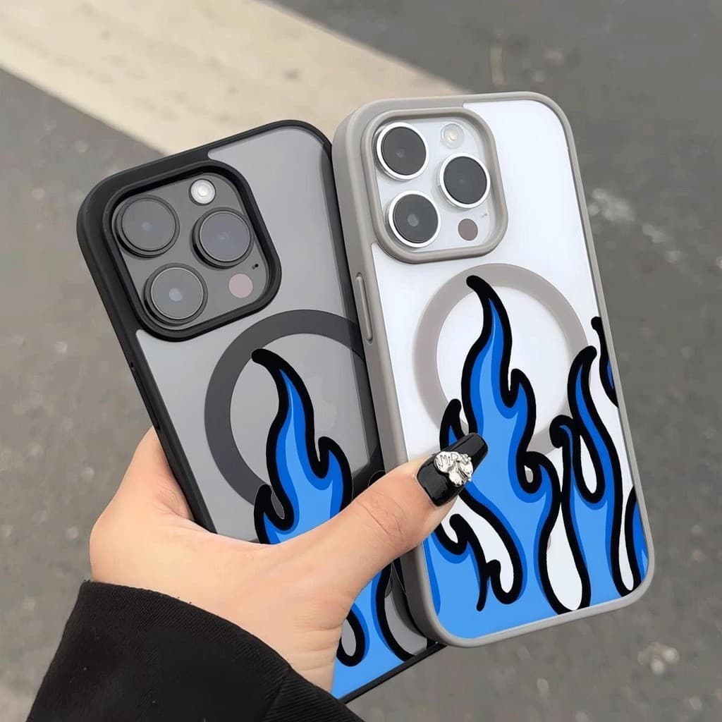 เปลวไฟสีฟ้าเรียบง่ายเย็นอินเทรนด์เคสโทรศัพท์โปร่งใสเข้ากันได้กับ iPhone 13Promax 15Pro 16 14 12Pro 11 ป้องกันสีเหลืองถึง รูปที่ 8