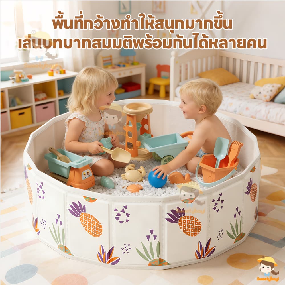SWEETYBAYI บ่อบอลเด็ก บ่อทรายเด็ก พกพาสะดวก รั้วกั้นเด็กพับได้ ผ้าที่ทนต่อการเสียดสี บ่อเอนกประสงค์ รูปที่ 3