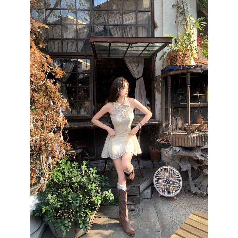 เดรส เดรสออกงาน คอปก แขนกุด ลูกไม้สีขาว กระชับสั้น หวานๆ หวานๆสไตล์เจ้าหญิง เหมาะสำหรับใส่ออกงาน รูปที่ 8