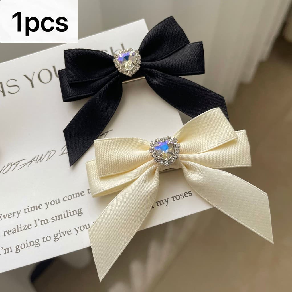 กิ๊บติดผมแบบโบว์ เพชร Rhinestone และหัวใจ ดีไซน์ประณีตสไตล์ฝรั่งเศส รูปที่ 1