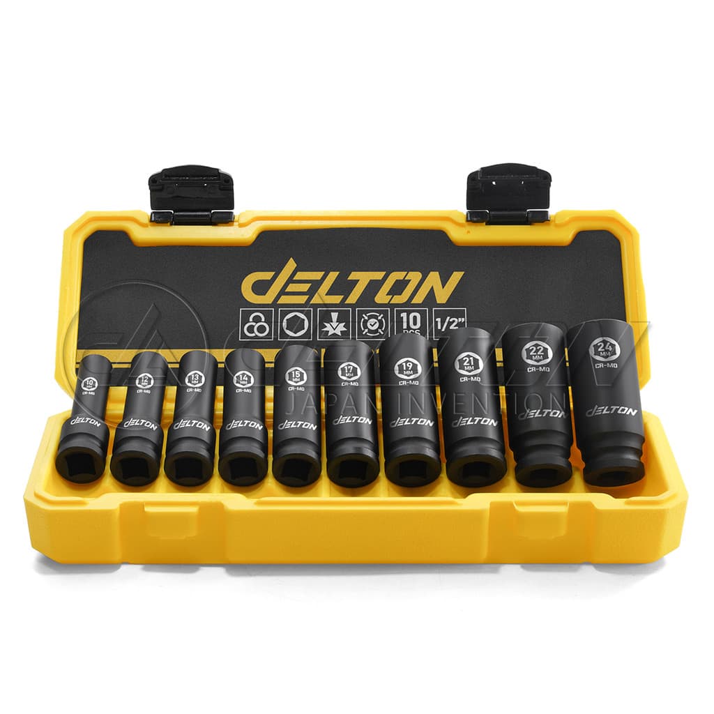 DELTON ชุดลูกบล็อกกระแทกยาว ขนาด 1/2 นิ้ว จำนวน 10 ชิ้น รุ่น DIM-3112 พร้อมกล่องพลาสติกกันกระแทกอย่างดี รูปที่ 2