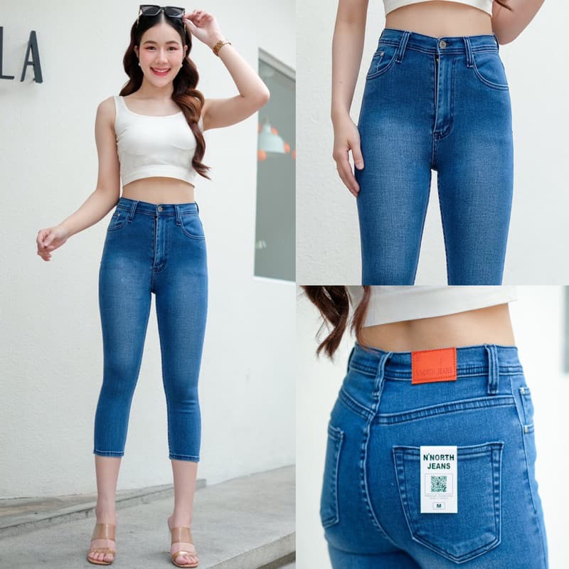 กางเกงยีนส์ผู้หญิง North jeans รุ่นขา 5 ส่วนซิปเอวสูง เนื้อผ้านิ่ม ยืดได้เยอะ สวมใส่สบาย มีหลายสีให้เลือก รูปที่ 4