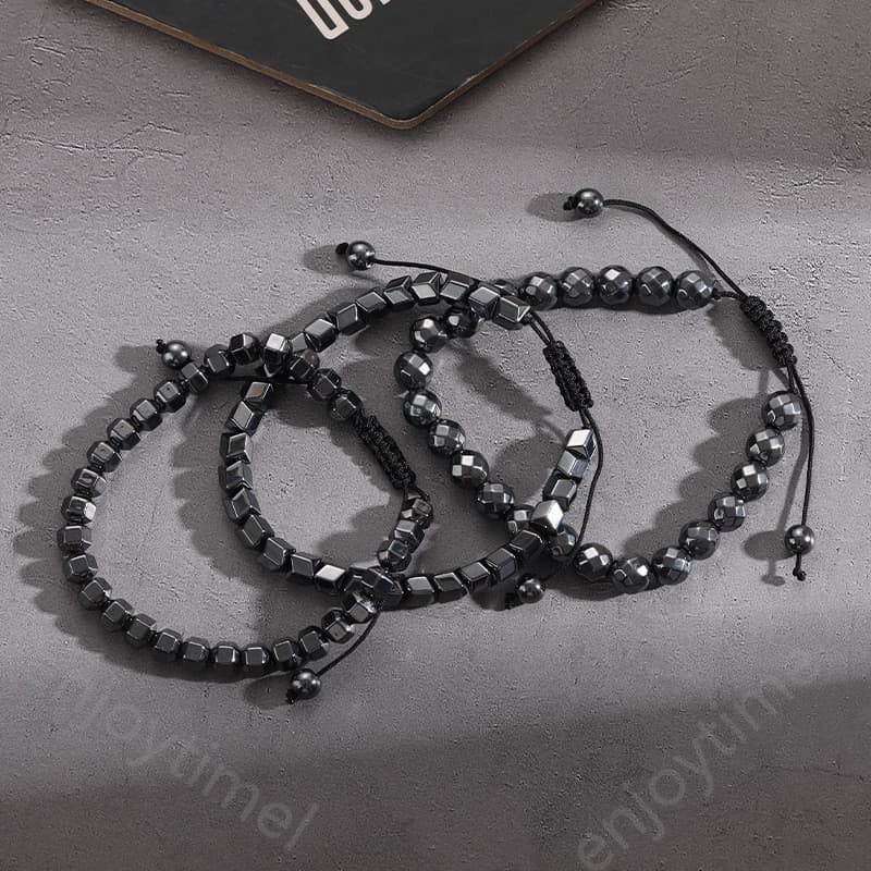 สร้อยข้อมือเฮมาไทต์ สร้อยข้อมือรูปทรงเรขาคณิตแบบทอ ปรับได้ สร้อยข้อมือแม่เหล็กสีดำ รูปที่ 2