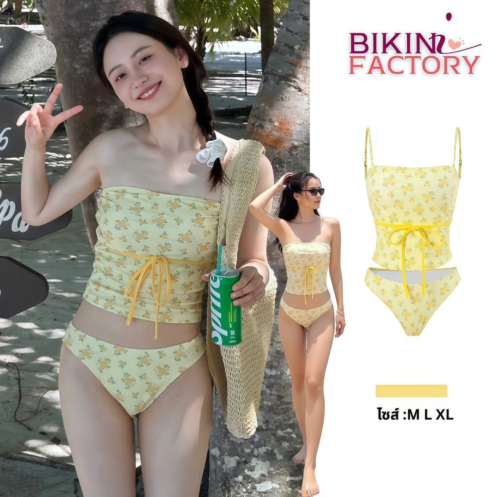 BIKINI FACTORY ทูพีซเกาะอก บิกินี่ลายดอก ชุดว่ายน้ำน่ารัก มีไซส์ M-XL | น้ำหนัก 40-65 กก. Y010 รูปที่ 1