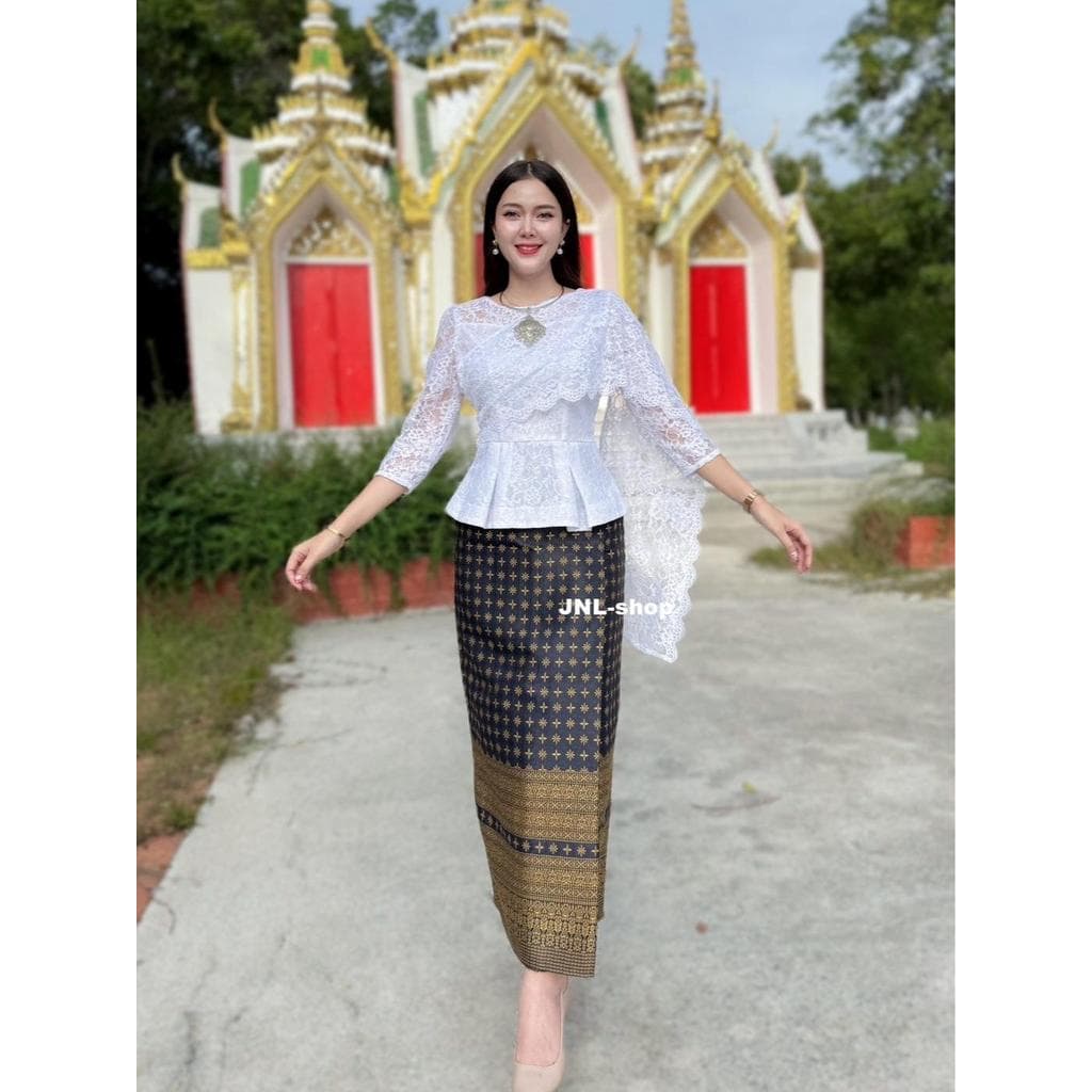 ขายแยกเฉพาะผ้าถุง-เสื้อ ผ้าไหมทอลายอัดกาวตัดเย็บสำเร็จ ซิปหลัง เลือกตามไซส์ เอว สะโพก รูปที่ 6