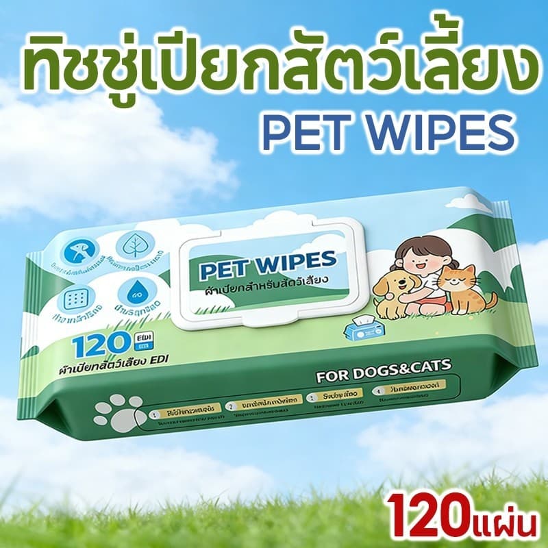 10 แพ็คทิชชู่เปียกสัตว์เลี้ยง 120แผ่น สูตรอ่อนโยน ไม่มีแอลกอฮอล์ เช็ดตา/หู/ตัว อ่อนโยน เส้นใยธรรมชาติ 100% รูปที่ 2