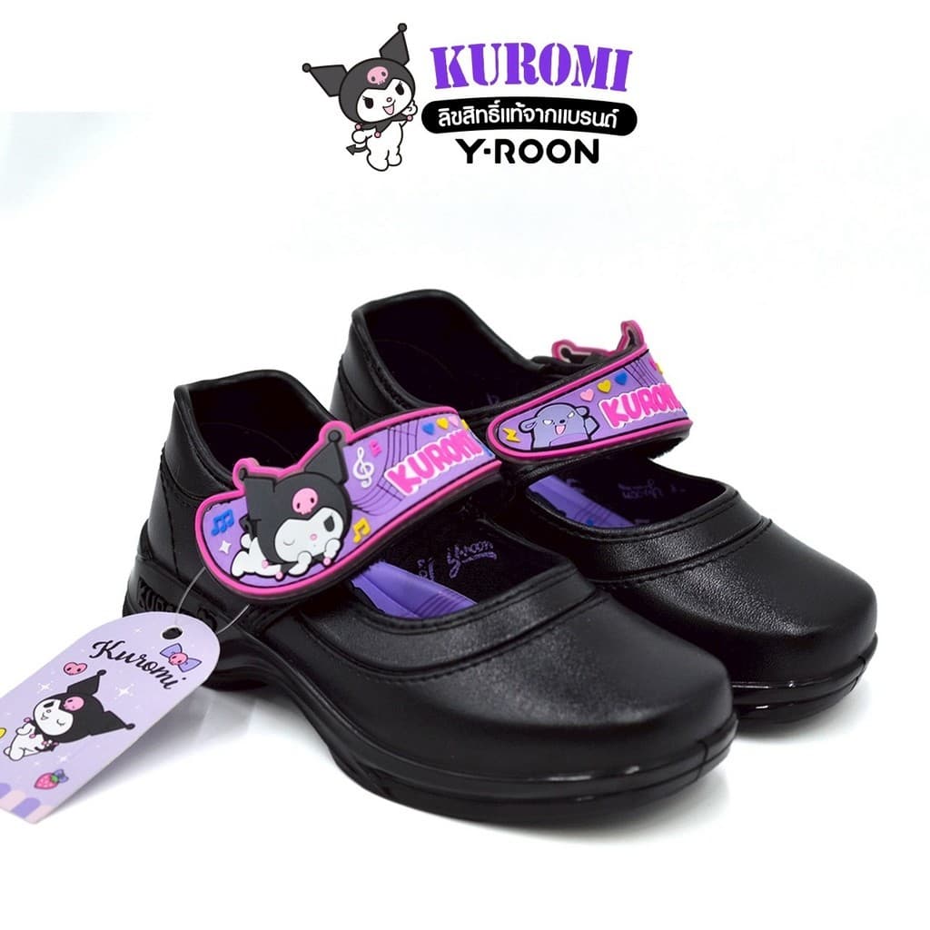 ส่งตรงโรงงานY-ROON รองเท้านักเรียนอนุบาล หนังดำ รุ่น Y666 ลายคุโรมิ สุดcute ดำม่วง Size 25-34 รูปที่ 8