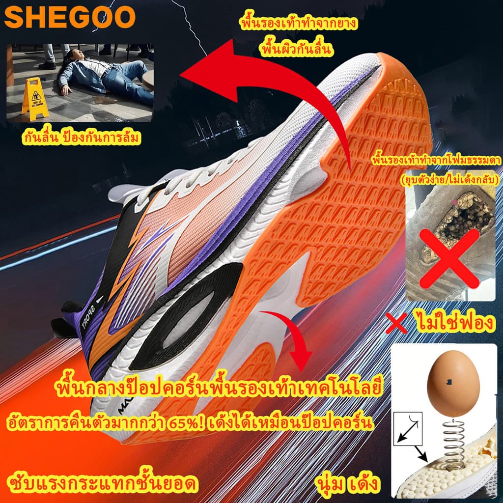 SHEGOO รองเท้าวิ่งผู้หญิง ระบายอากาศดี น้ำหนักเบา พื้นนุ่ม กันกระแทก กันลื่น ทนทาน ไม่อับชื้น สำหรับมาราธอนและวิ่งจ็อกกิ้ง รูปที่ 4