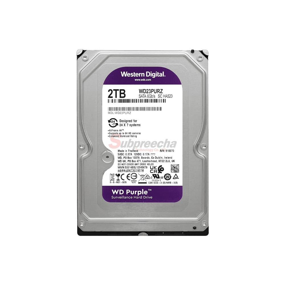 ฮาร์ดดิสก์ Harddisk 2 TB For กล้องวงจรปิด CCTV WD PURPLE HDD ประกันศูนย์ไทย 3 ปี รูปที่ 2