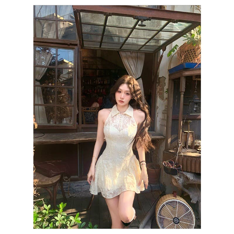 เดรส เดรสออกงาน คอปก แขนกุด ลูกไม้สีขาว กระชับสั้น หวานๆ หวานๆสไตล์เจ้าหญิง เหมาะสำหรับใส่ออกงาน รูปที่ 5