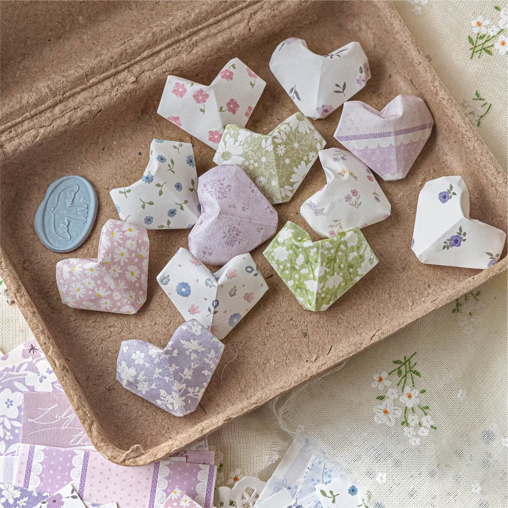 QOUZMO Mixed Paper Floral Material Pack | 6รูปแบบ52แผ่นวินเทจวารสารตกแต่ง รูปที่ 5