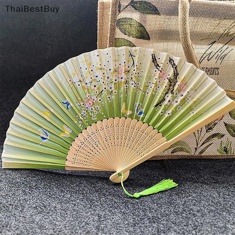 Thaibestbuy พัดลมพับผ้าไหมสไตล์วินเทจจีนญี่ปุ่นรูปแบบศิลปะงานฝีมือของขวัญตกแต่งบ้านพัดมือเต้นรำใหม่ รูปที่ 6