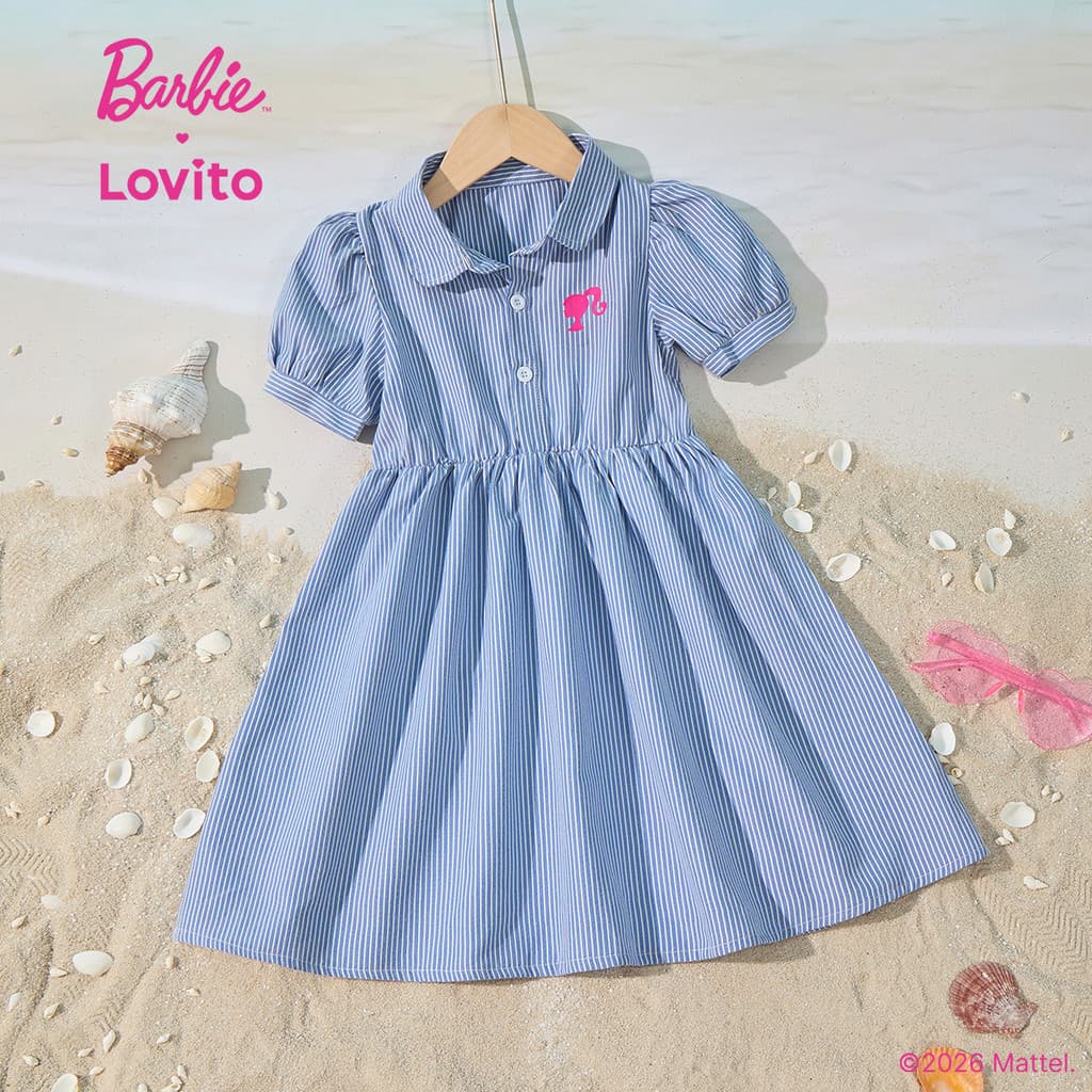 Barbie™ X Lovito Kids Elegant เดรสสีฟ้าสําหรับฤดูใบไม้ผลิ/ฤดูร้อนสําหรับเด็กผู้หญิง LB1AD006 รูปที่ 3