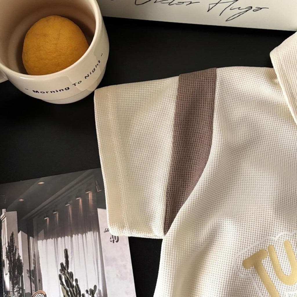 Dolemi Baby ชุดเซตเด็ก 2 ชิ้น เสื้อโปโล กางเกงขาสั้น สีครีม สีน้ำตาล แขนสั้น ผ้าวาฟเฟิล ผ้ารังผึ้ง รูปที่ 8