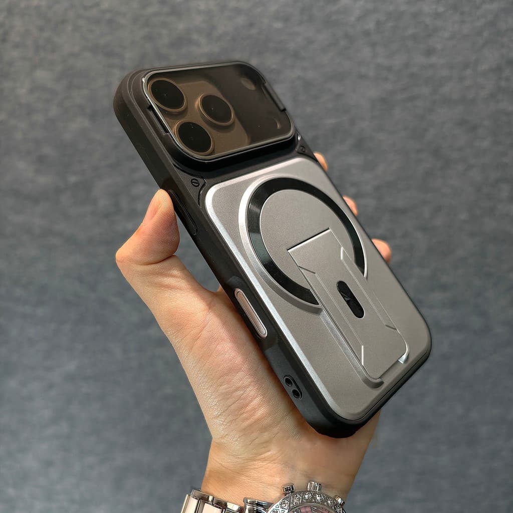 หรูหราขาตั้งพับในตัวสร้างสรรค์พลิกเลนส์ป้องกันป้องกันลายนิ้วมือเคสโทรศัพท์แม่เหล็กสําหรับiPhone 11 12 13 14 15 16 17 Pro Max Air Plusกันกระแทกกลับกรณี รูปที่ 7