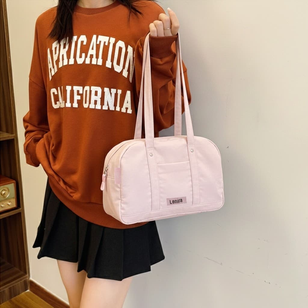 xspeedfashion กระเป๋าถือสะพายไหล่ผ้าไนล่อน ป้ายLenira รูปที่ 4