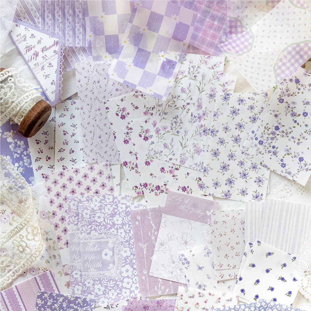 QOUZMO Mixed Paper Floral Material Pack | 6รูปแบบ52แผ่นวินเทจวารสารตกแต่ง รูปที่ 9