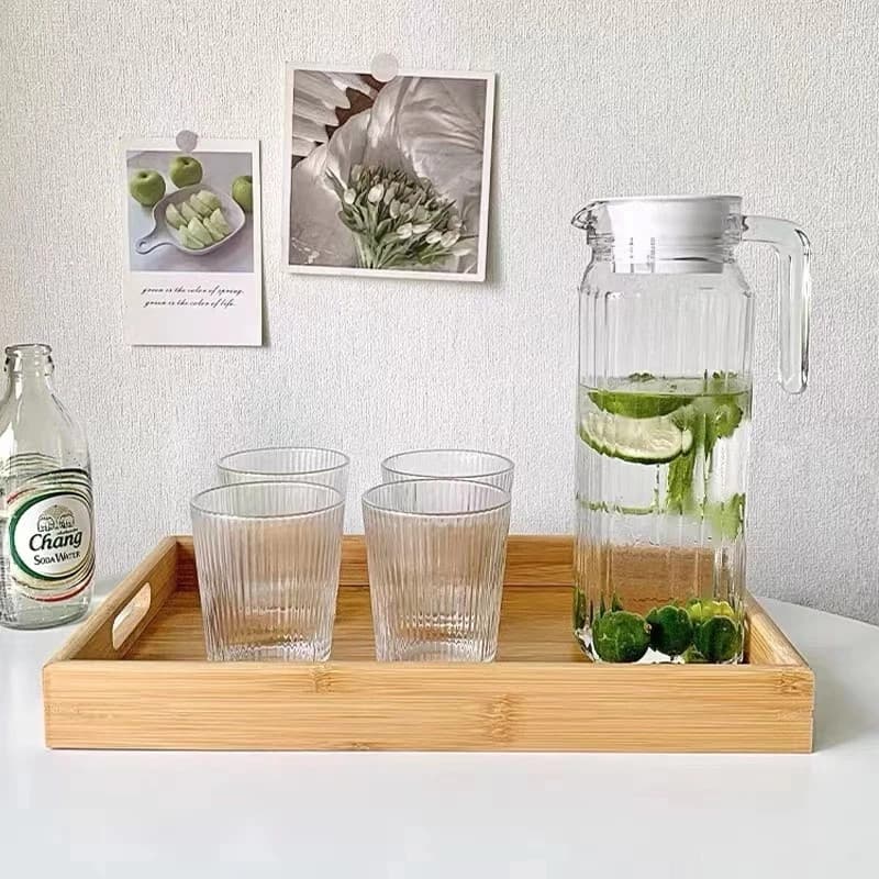 เหยือกน้ำ เหยือกน้ํา,พร้อมฝาปิดAnti-fall Stripe Pitcher, Drinkwareอะคริลิคใส 600/800/1100ML กาต้มน้ําเย็นตู้เย็น รูปที่ 3