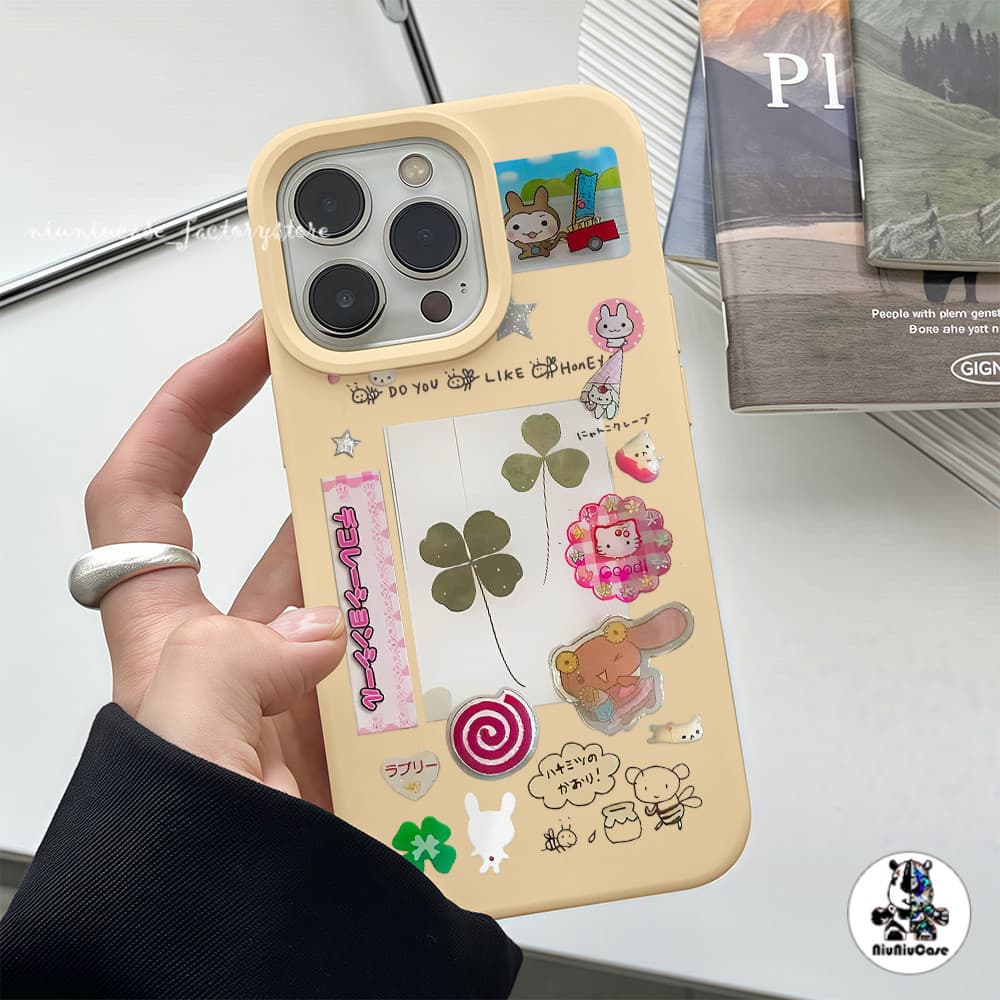 การ์ตูนโคลเวอร์โชคดี Case เคสไอโฟน For iPhone 11 17 16 15 12 13 14 15 Pro Max XR X XS Max 7 8 16 Plus เคสมือถือ สีพื้น รูปที่ 3
