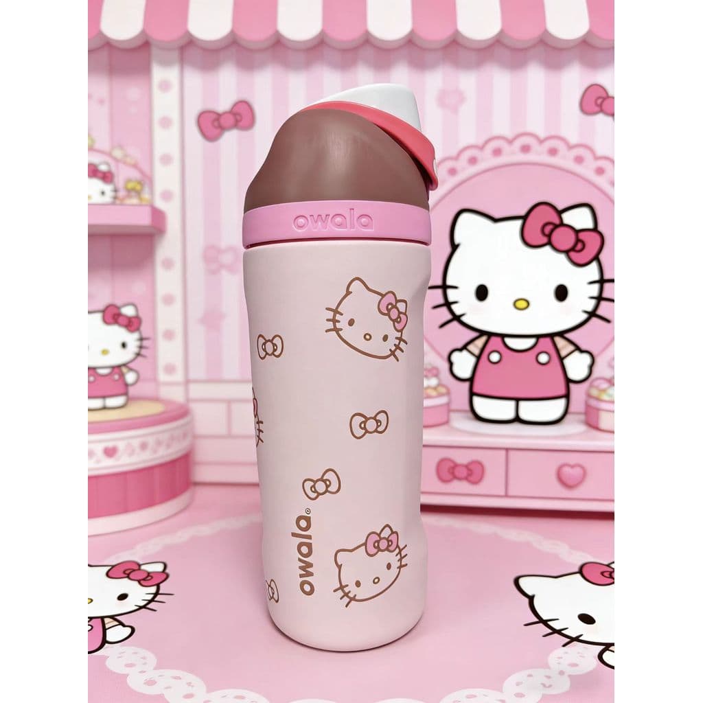 Hello Kitty x Owala FreeSip 16oz ขวดน้ําสแตนเลสรุ่น Limited Edition – แก้วน้ํากันรั่วพร้อมหลอดในตัว, ฉนวนติดผนังสองชั้นสําหรับเล่นกีฬา, โรงเรียนและการเดินทาง, ปลอดสาร BPA รูปที่ 9