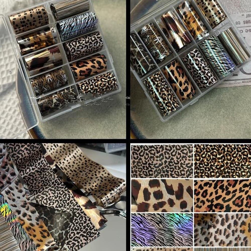 สติ๊กเกอร์ตกแต่งเล็บฟอยล์สีดําและสีขาว ลายเสือดาว ลูกไม้ เลื่อม สําหรับตกแต่งเล็บ รูปที่ 6
