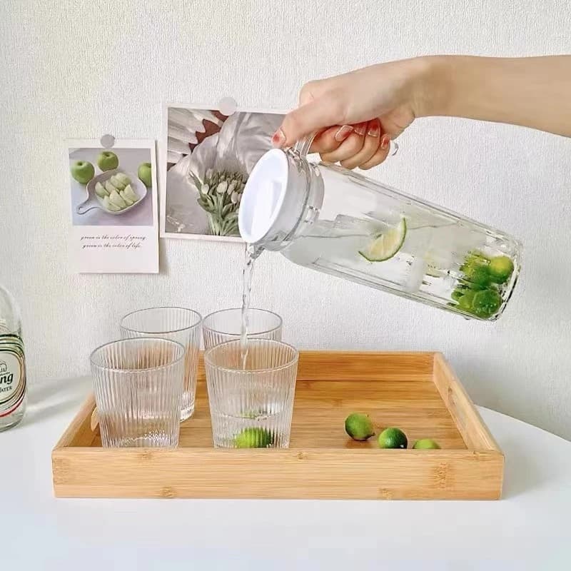 เหยือกน้ำ เหยือกน้ํา,พร้อมฝาปิดAnti-fall Stripe Pitcher, Drinkwareอะคริลิคใส 600/800/1100ML กาต้มน้ําเย็นตู้เย็น รูปที่ 4