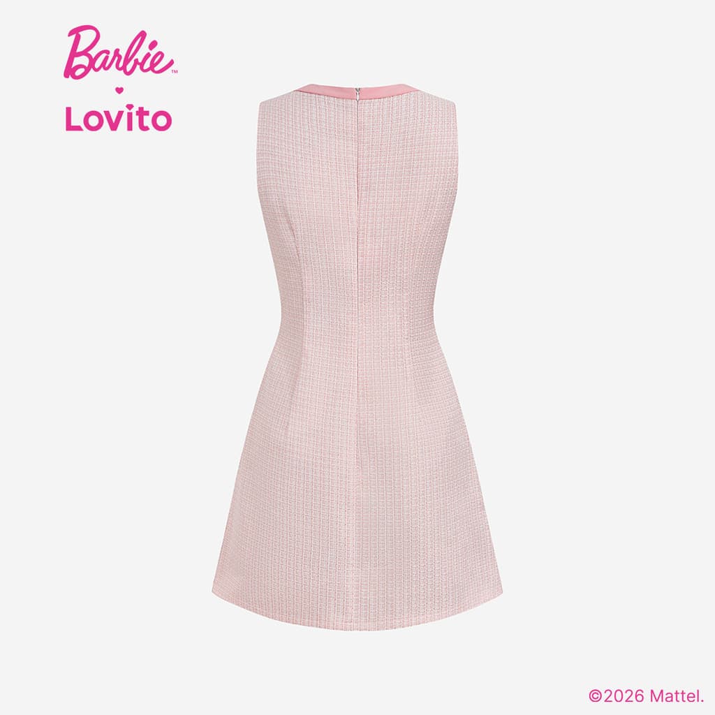 Barbie™ X Lovito เดรสลำลองสีชมพูสำหรับผู้หญิง ดีไซน์สวยหรู ปักลายหวานๆ สีสันสดใส เหมาะสำหรับฤดูใบไม้ผลิ/ฤดูร้อน LB1AD033 รูปที่ 5