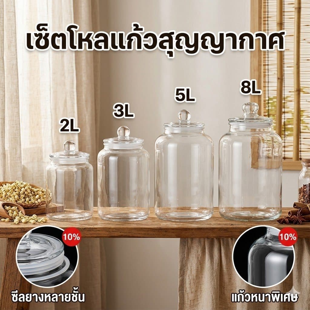 ร้านคนไทย! ขวดโหลแก้วมีฝาปิดอย่างสนิท หนา!ขนาดใหญ่ โหลกลม2/3/5ลิตร/8ลิตร สําหรับใส่อาหาร ขนมขบเคี้ยว ธัญพืช โหลดอง รูปที่ 2