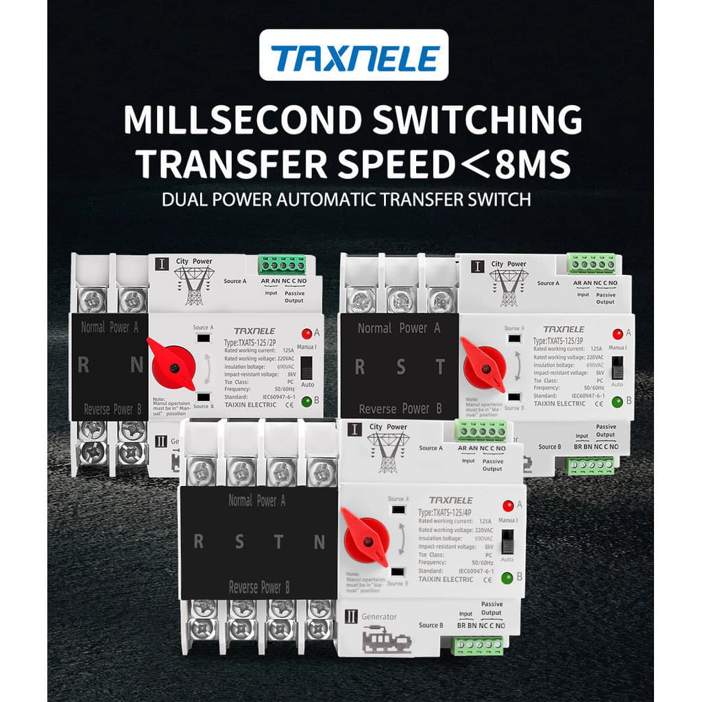 ATS สลับไฟ ATS Automatic Dual Power Transfer Switch 2P 63A/100A สลับไฟเร็ว น้อยกว่า 30ms รูปที่ 7