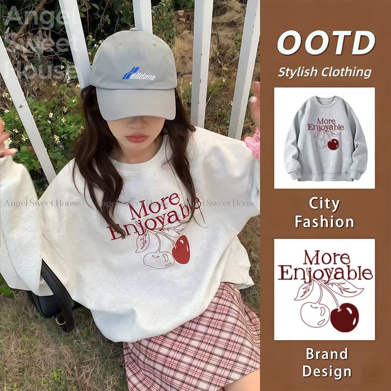 Angle Official เสื้อฮู้ดคอกลมโอเวอร์ไซซ์ผู้หญิง สไตล์เกาหลีเรียบง่าย อบอุ่นและสวมใส่สบาย C07 รูปที่ 3