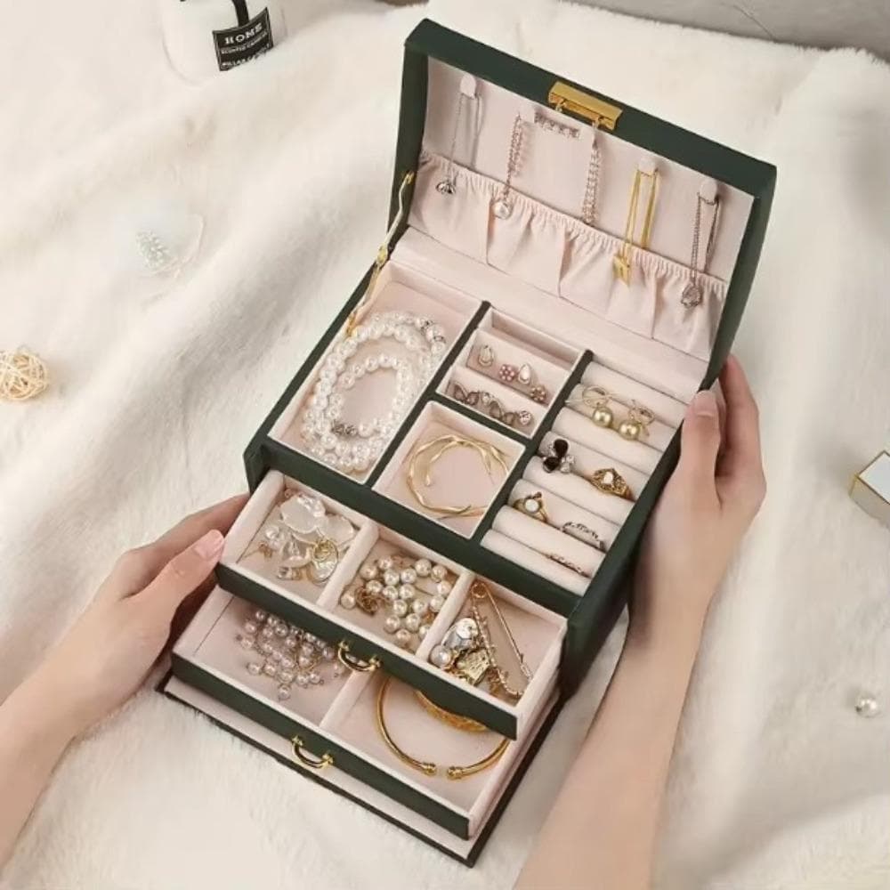 WREN Jewelry Organizer ที่เก็บต่างหูและสร้อยคอสามชั้น​ กล่องเก็บเครื่องประดับความจุขนาดใหญ่พร้อมกุญแจ​ กล่องใส่เครื่องประดับสําหรับเดินทางแบบถือหนัง ปู่​ ตารางโต๊ะเครื่องแป้งองค์กร​ รูปที่ 4