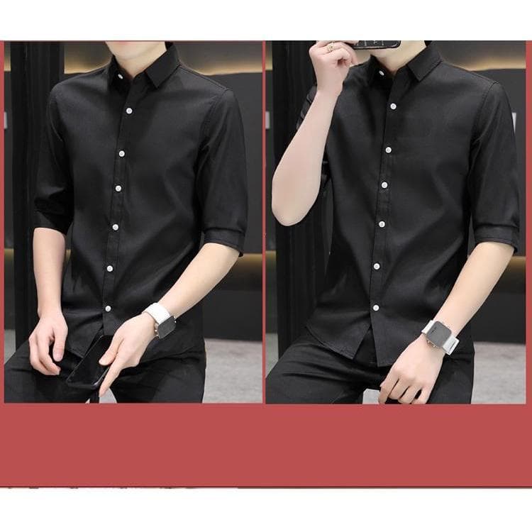 เสื้อแขน3/4ผู้ชาย ลายสไตล์เกาหลี สลิมฟิต ผ้าไหมน้ำแข็ง เหมาะสำหรับใส่ทำงานหรือลำลอง รูปที่ 7