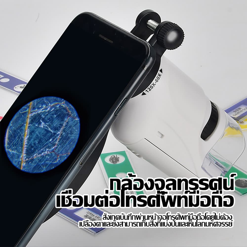 กล้องจุลทรรศน์เด็ก พกพา 60-120X มีไฟส่อง ของเล่นวิทยาศาสตร์ รูปที่ 9