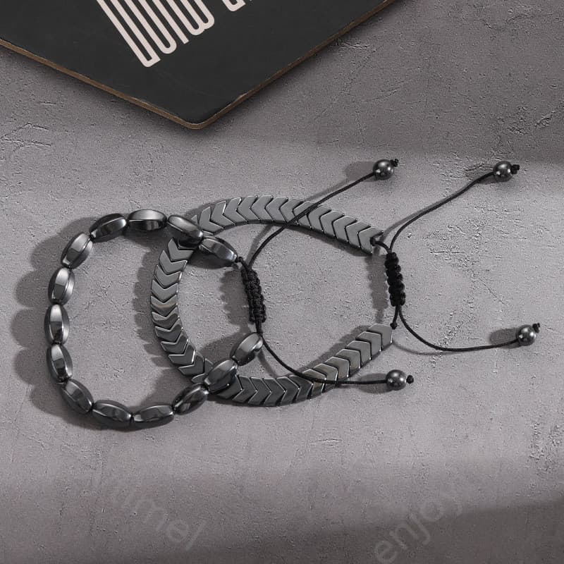 สร้อยข้อมือเฮมาไทต์ สร้อยข้อมือรูปทรงเรขาคณิตแบบทอ ปรับได้ สร้อยข้อมือแม่เหล็กสีดำ รูปที่ 6