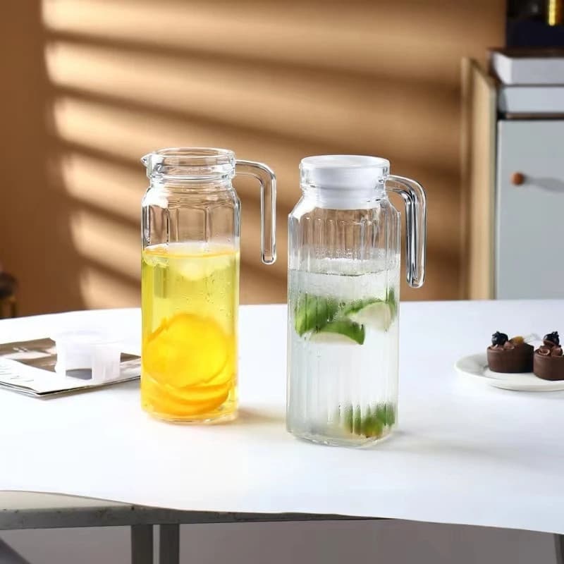 เหยือกน้ำ เหยือกน้ํา,พร้อมฝาปิดAnti-fall Stripe Pitcher, Drinkwareอะคริลิคใส 600/800/1100ML กาต้มน้ําเย็นตู้เย็น รูปที่ 2