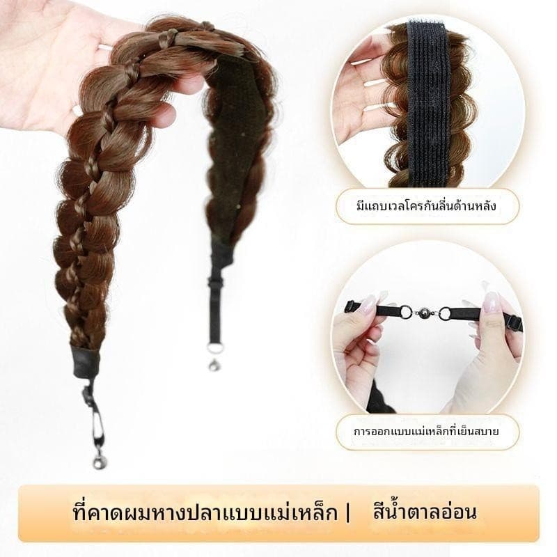 โบว์ผมปลอม สายรัดผมมีแม่เหล็ก โบว์ผมกบเหลี่ยม/กระดูกปลา ยาวสูงหน้าผาก สายรัดผมแม่เหล็ก สร้างทรงม้าหาง อุปกรณ์ตกแต่งผม รูปที่ 8