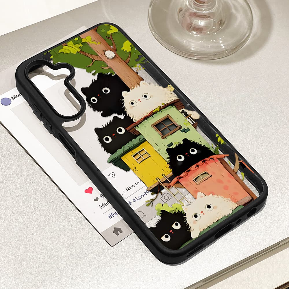แมวน่ารัก เคส For Samsung A57 A17 A06 A07 A16 A05 A05S A36 A55 A54 A15 A56 A35 A34 A25 S26 S24 อะคริลิกฝ้า เคสโทรศัพท์ รูปที่ 2