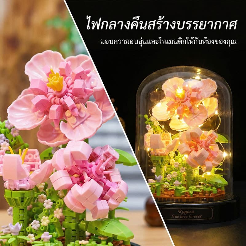 ตัวต่อดอกไม้ DIY บล็อกจิ๋ว ทานตะวัน ดอกกุหลาบขวดโหล ไฟ LED ของเล่นเด็ก ของขวัญวันวาเลนไทน์ 3D ตัวต่อ รูปที่ 2