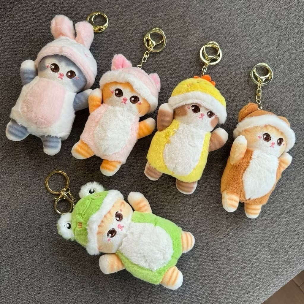 พวงกุญแจ ตุ๊กตาน้องแมว ใส่เสื้อ มีฮู้ด น่ารักๆ ห้อยกระเป๋า แมวชิบะ การ์ตูน รูปที่ 1