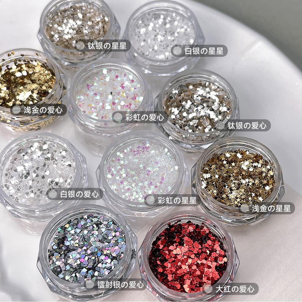 อุปกรณ์ทําเล็บ Peach Heart Polka Dot Sequins ins Influencer ขายร้อน Super Flash mini1mm Love Star Sequins สติ๊กเกอร์ติดเล็บ รูปที่ 3