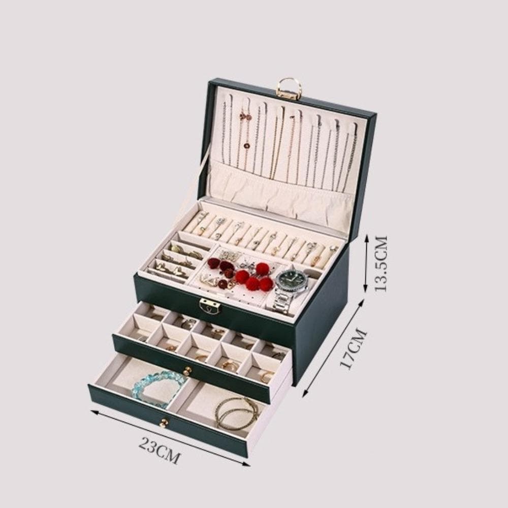 WREN Jewelry Organizer ที่เก็บต่างหูและสร้อยคอสามชั้น​ กล่องเก็บเครื่องประดับความจุขนาดใหญ่พร้อมกุญแจ​ กล่องใส่เครื่องประดับสําหรับเดินทางแบบถือหนัง ปู่​ ตารางโต๊ะเครื่องแป้งองค์กร​ รูปที่ 2
