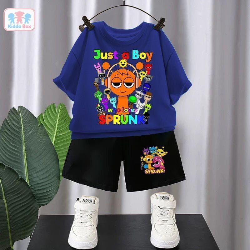 2ชิ้น ชุดแขนสั้นเด็ก Rhythm Box Sprunki ชุดเสื้อยืดแขนสั้นการ์ตูนอนิเมะสองชิ้น เซ็ตชุด รูปที่ 4