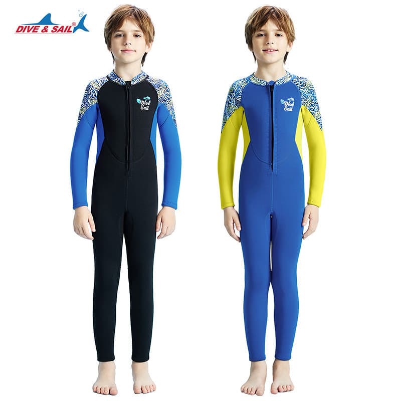 ชุดดำน้ำเด็กชาย Dive & Sail หนา 2.5mm ชุดว่ายน้ำกันหนาว แขนยาวขายาว แขนสั้นขาสั้น กันยูวี บอดี้สูท ซิปหลัง ลาย รูปที่ 4