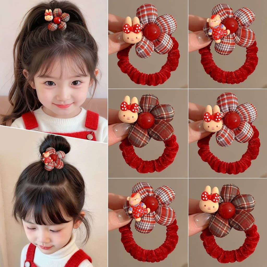 ยางรัดผมลายดอกไม้ ติดตุ๊กตา ลายน่ารัก มาใหม่ รูปที่ 2