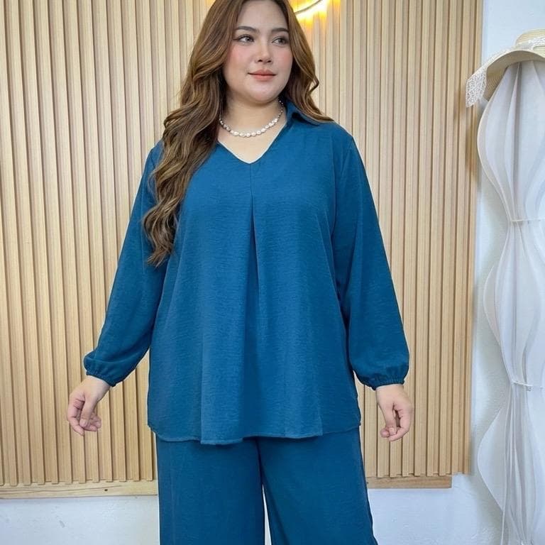 B010 ชุดเซทสาวอวบอก 54“ ทรงพรางหุ่น ผ้าสลาฟย่น ไม่ต้องรีด ดีไซน์คลาสสิก สำหรับทุกวัน ใส่สวยอกไม่เกิน 52“ รูปที่ 8