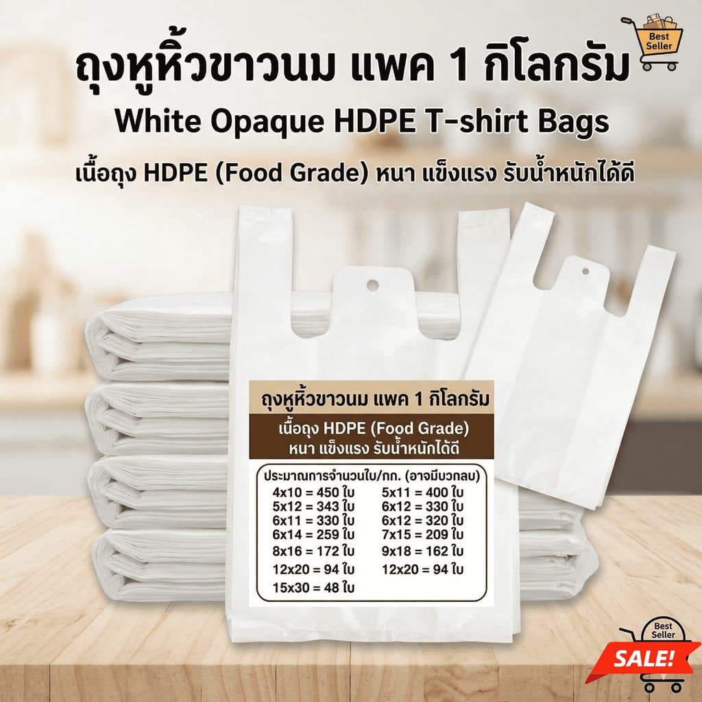 ถุงหูหิ้ว สีขาวนม คุณภาพดี แนะนำร้านยา นำไปใส่สินค้าได้หลากหลาย เอนกประสงค์ แพค1 กก รูปที่ 3