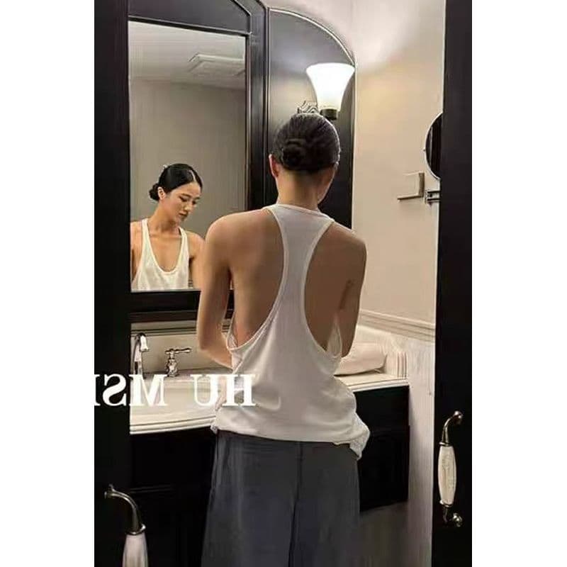 เสื้อกล้ามแขนกุดสไตล์กีฬาสำหรับฤดูร้อน ออกแบบเรียบง่าย มีไซส์ใหญ่ให้เลือก เหมาะสำหรับผู้หญิง เสื้อกล้ามสายเดี่ยวทรงหลวม สีพื้น ดีไซน์หลังเปิด สไตล์สปอร์ต ไม่มีแขน ใส่สบาย ยืดหยุ่น รองรับไซส์ใหญ่ ถึง300ปอนด์ เหมาะใส่ออกไปข้างนอก ออกกำลังกาย ฟิตเนส รูปที่ 6