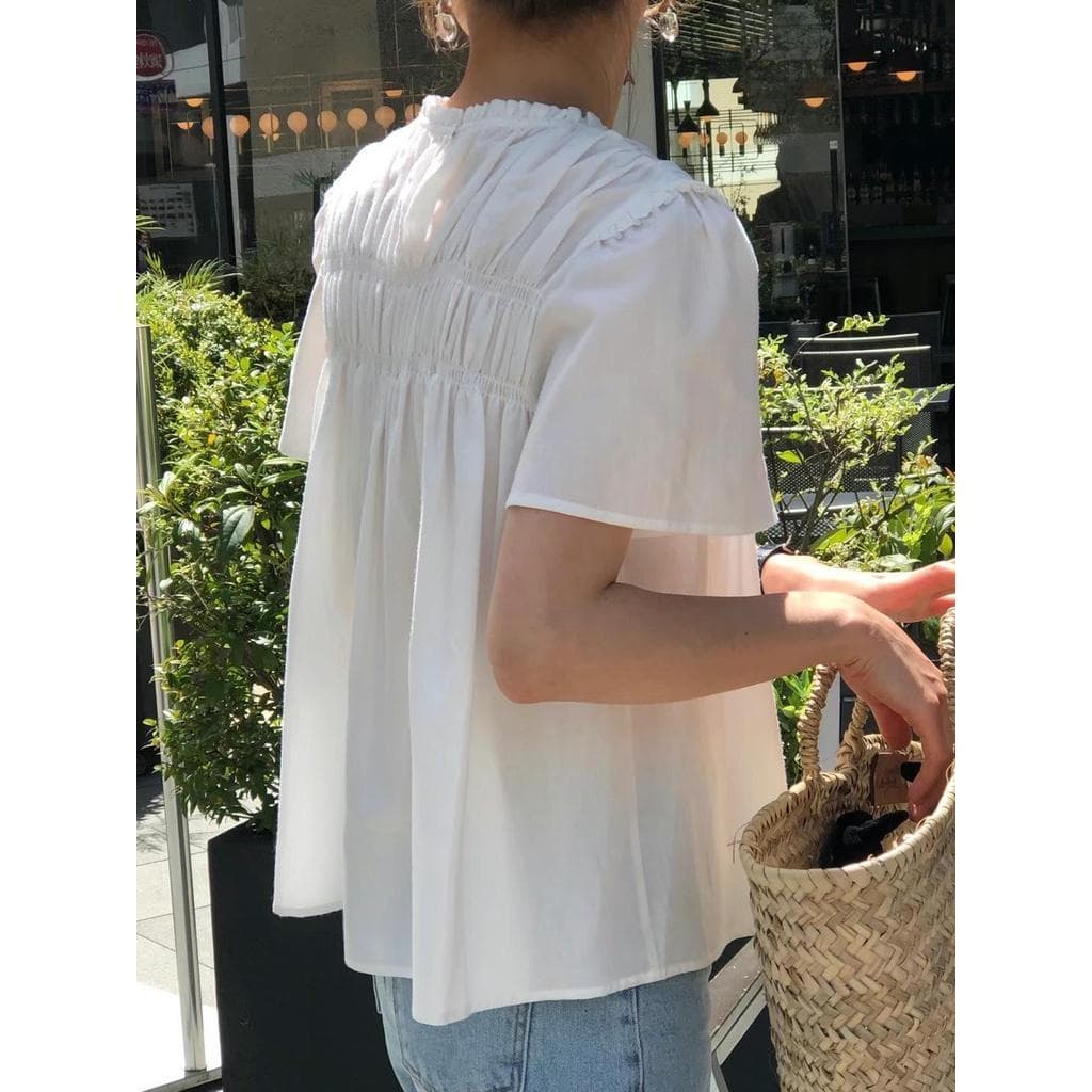 Baby Grape เสื้อเชิ้ตแขนพองผู้หญิง แขนสั้น เสื้อทรงหลวม ลำลอง ลูกไม้ ระบาย สไตล์เกาหลี#W628 รูปที่ 7