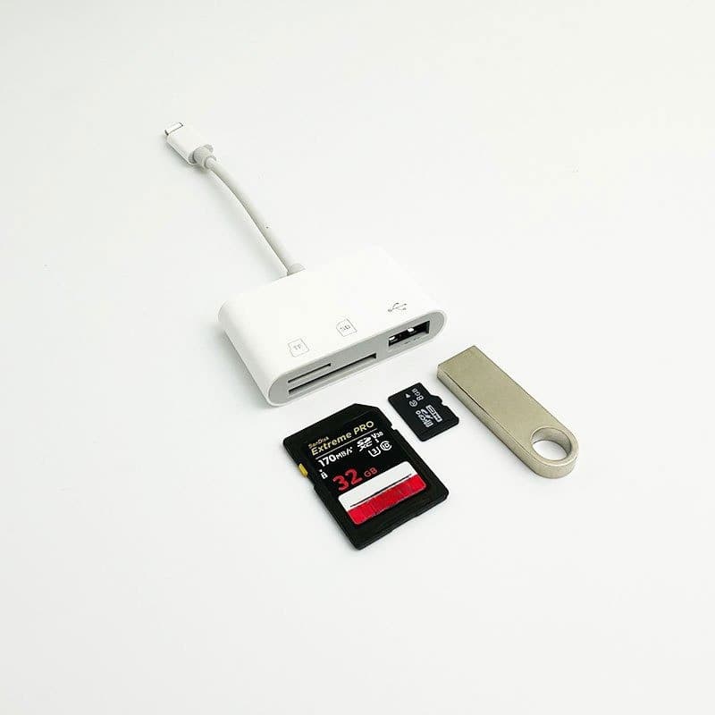 MGBB IP to SD+USB+TF card reader มัลติฟังก์ชั่น อะแดปเตอร์ OTG สามในหนึ่งเดียว สำหรับ โทรศัพท์มือถือ รูปที่ 1