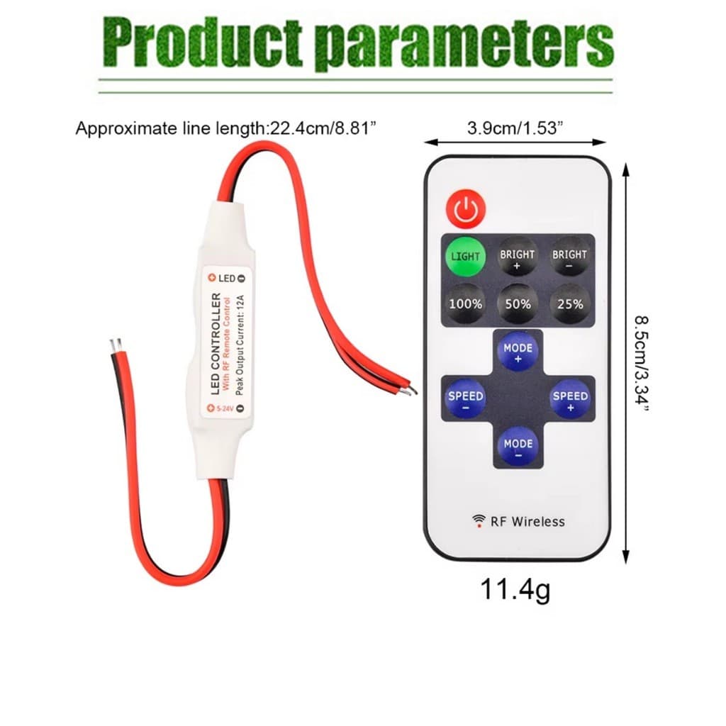 ร้านคนไทย！ RF11 12V รีโมทคอนโทรลไร้สาย Controller Dimmer หัวสองด้าน อุปกรณ์เสริม สําหรับ Mini LED Strip Light รูปที่ 2